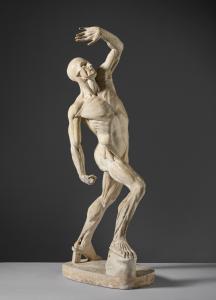 Da Jacques - Eugène Caudron ( 1818-1865) -  “Ecorchè” Scorticato con braccio alzato  scultura in gesso.  fine XIX o inizio XX secolo.
